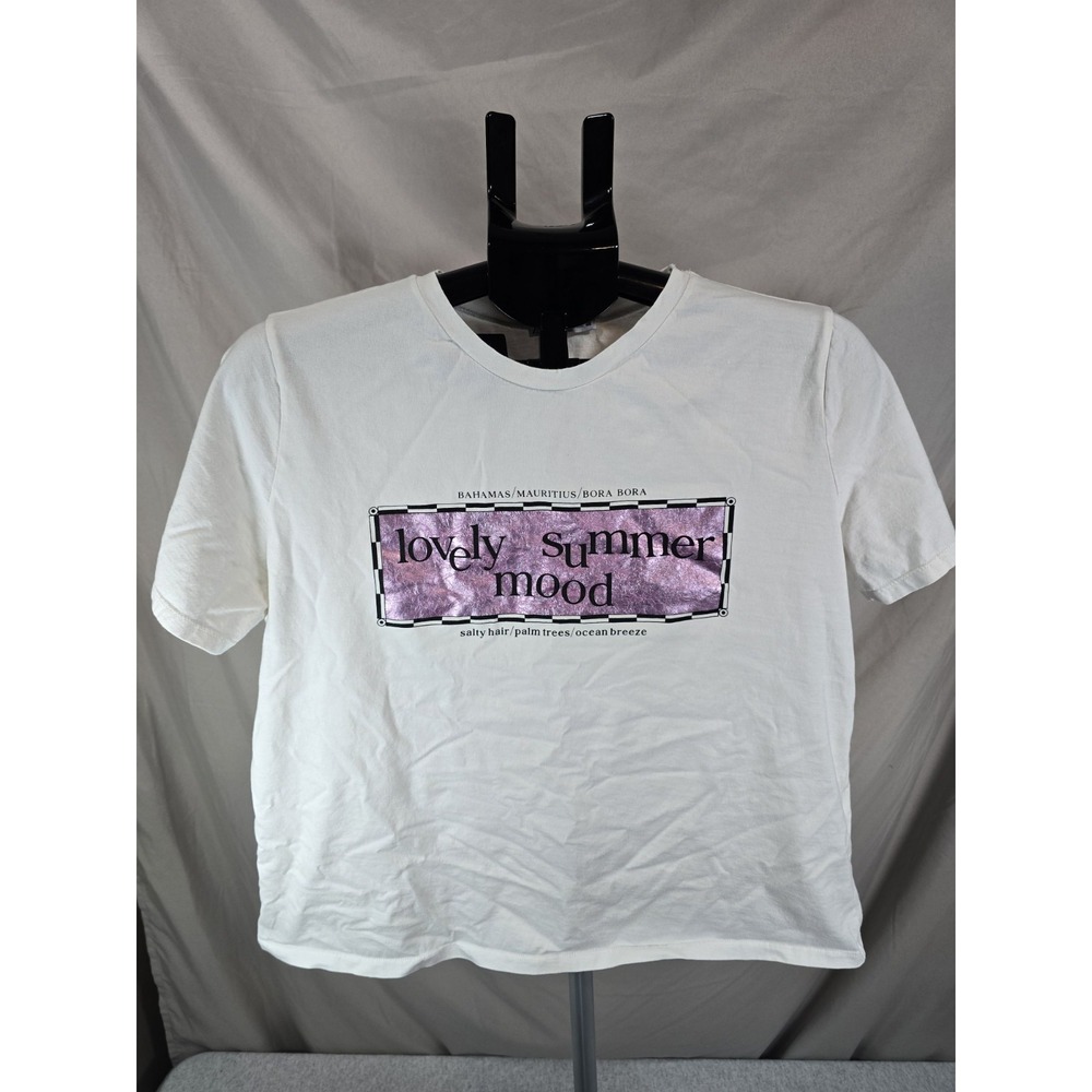 Pre-Owned Zara White Size Medium Printed T-shirt Boxy Cut
